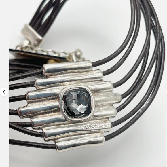 Uno de 50 Fearless Attached Crystal Choker Necklace Silver Multi Strand leather - Picture 8 of 15